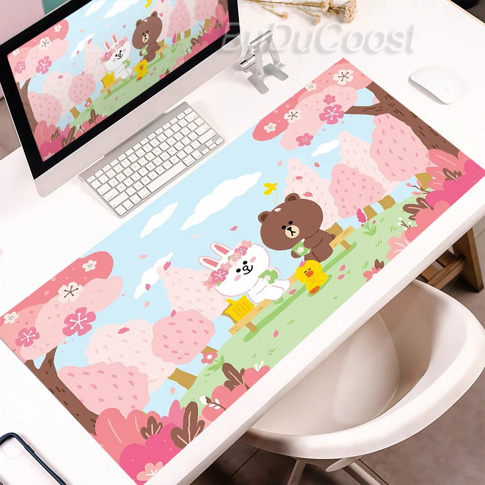 Cute Anime L-LINE FRIENDS Brown Bear Mouse Pad Rubber Anti-Slip Locking Edge Deskpad PC Gamers Mechanical Keyboard Home Tabldmat
