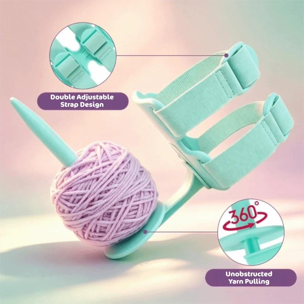 Double Strap Arm-worn Crochet Yarn Holder 360° Rotating Anti-Tangle Portable Yarn Spinners Non-slip Detachable