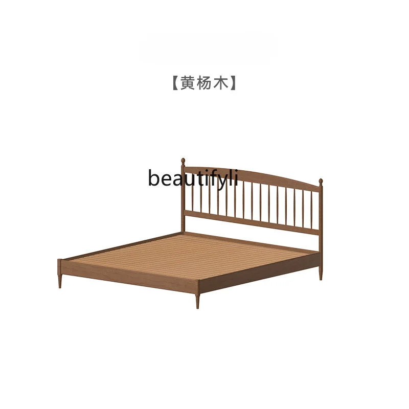 

Nordic Solid Wood Bed Small Apartment Modern Minimalist Japanese Style Style Log French Retro Bed