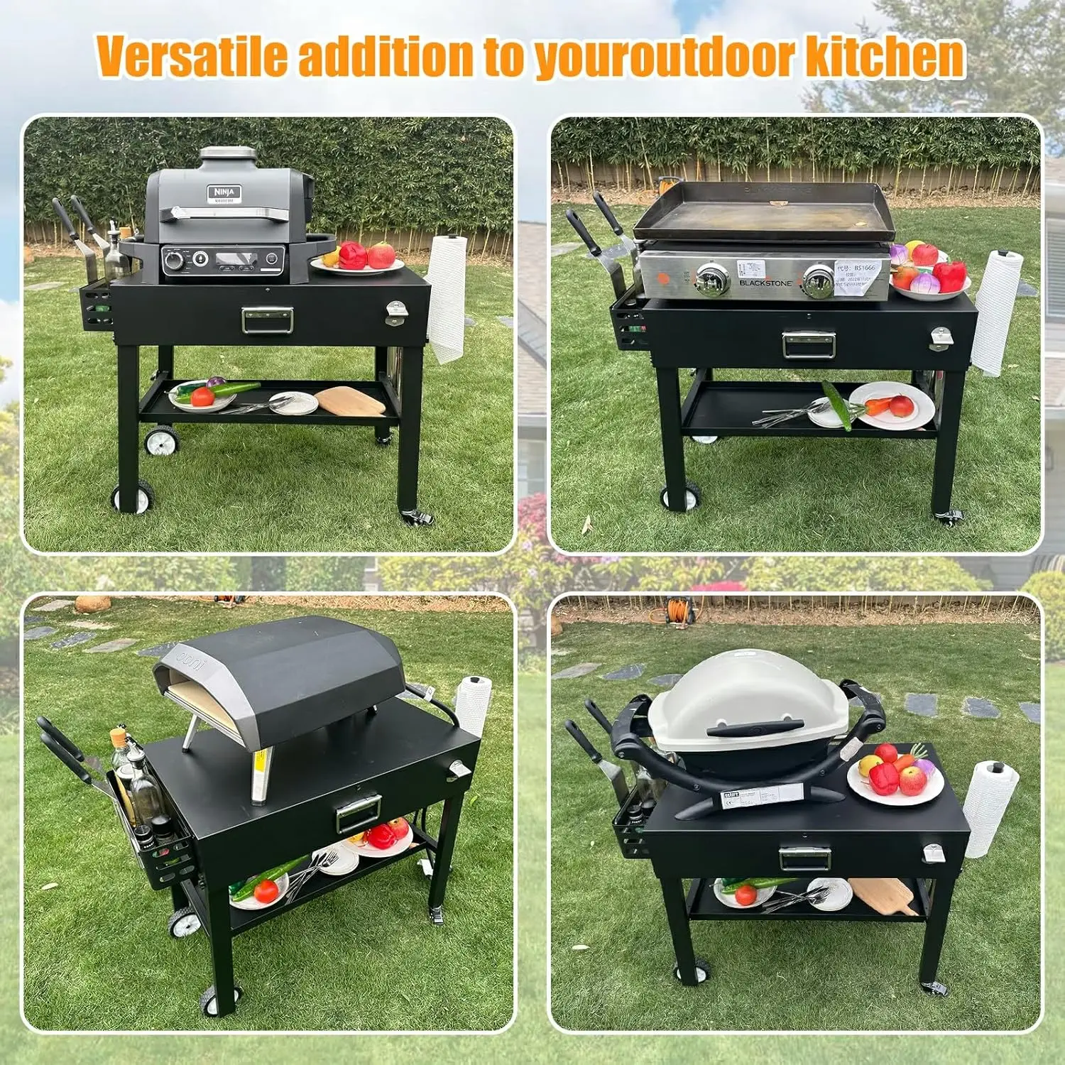 Draagbare Grill Tafelwagen Voor Ninja Houtvuur Buitengrill (Og700-serie), Universele Opvouwbare Buitengrillstandaard Voor Ninja