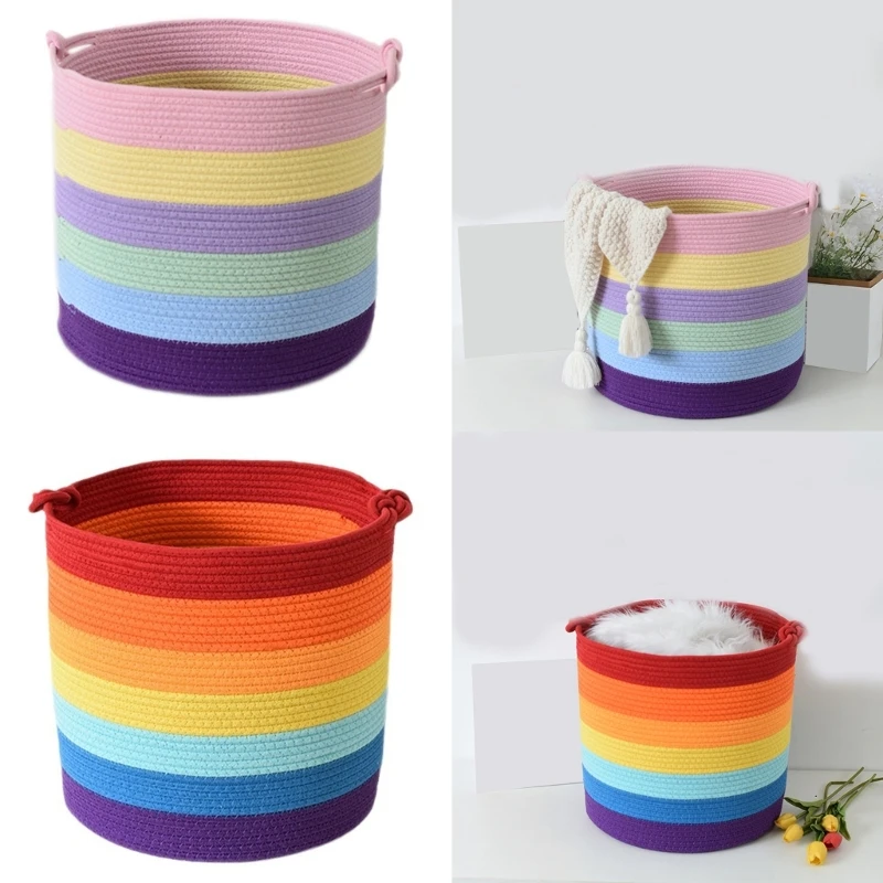 

Cotton Rope Storage Box Convenient and Space Saving Storage Container Handwoven Cotton Rope Round Basket Large Capacity