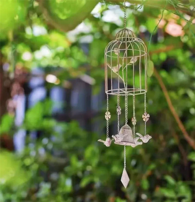 Iron Retro Bird Cage Wind Chimes Ornaments Wedding Garden Courtyard Villa Creative Decoration Pendant Ornaments