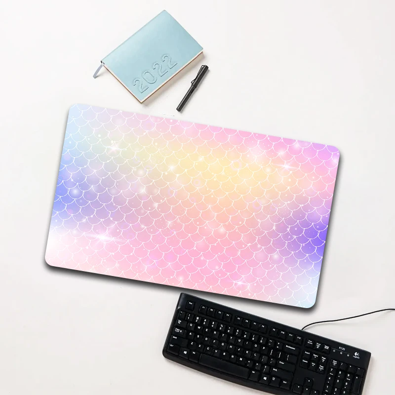 

Rainbow Fish Scale Mouse Pad Large Non-slip Waterproof Desk Mat for Computer Laptop