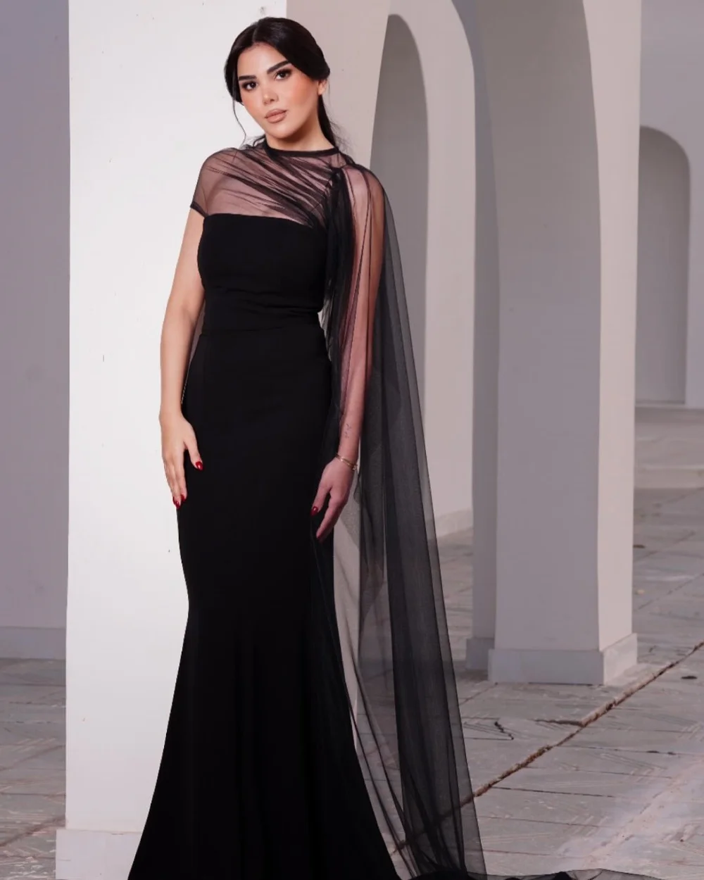 

Customized Matching Sexy Jersey Pleat Tulle Mermaid High Collar Long Dresses Bespoke Occasion Dresses Sizes Available Fashion