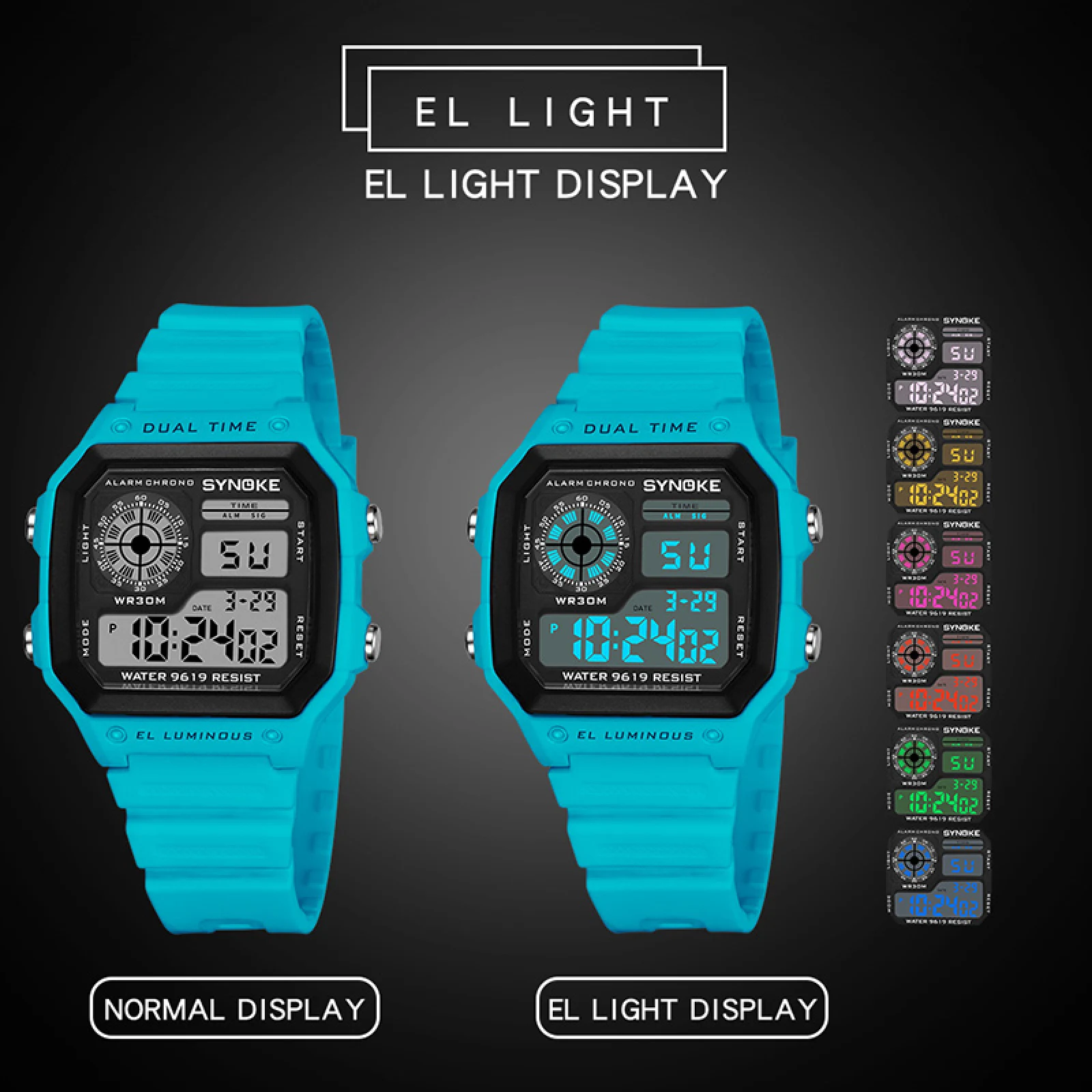 9619 Luxury Sport Multifunctional Men Waterproof Date Display Electronic Watch LED Electronic Luminous Digital Wristwatch