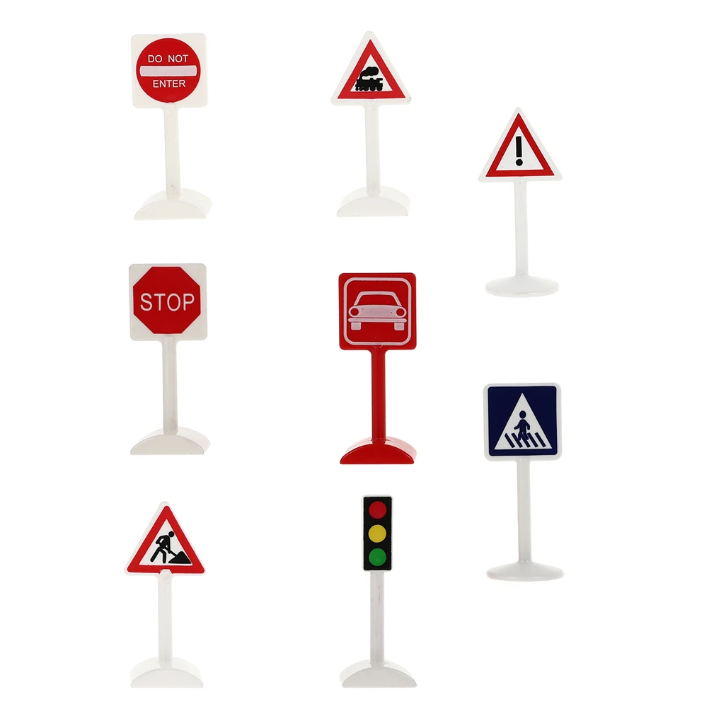 

8pcs Kids Road Indicators Sign Educational Simulation Mini Signs For Sand Table Play Home Supply Plastic Traffic Light Diy