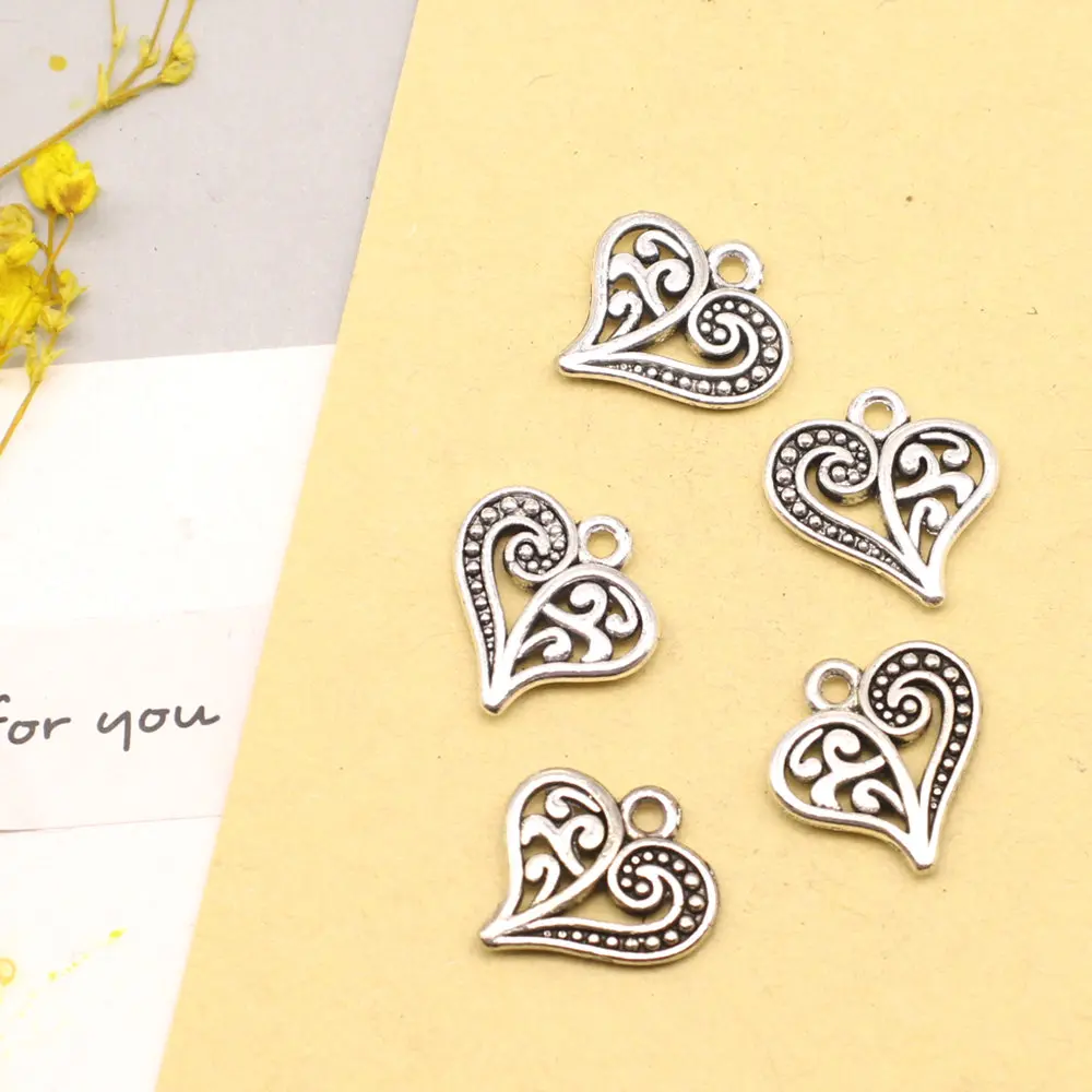 Peach Heart Sea Wave Charms Couple Pendants Craft Diy Jewelry For Women 9x14mm 20pcs Antique Silver Color