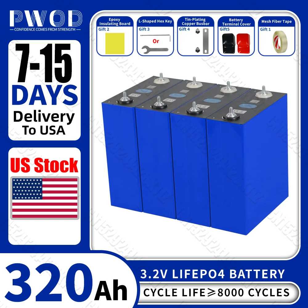 

US Stock 320AH Lifepo4 Battery Rechargeable lithium iron phosphate batteries DIY 12V 24V 48V For EV Golf Cart Boat with busbars