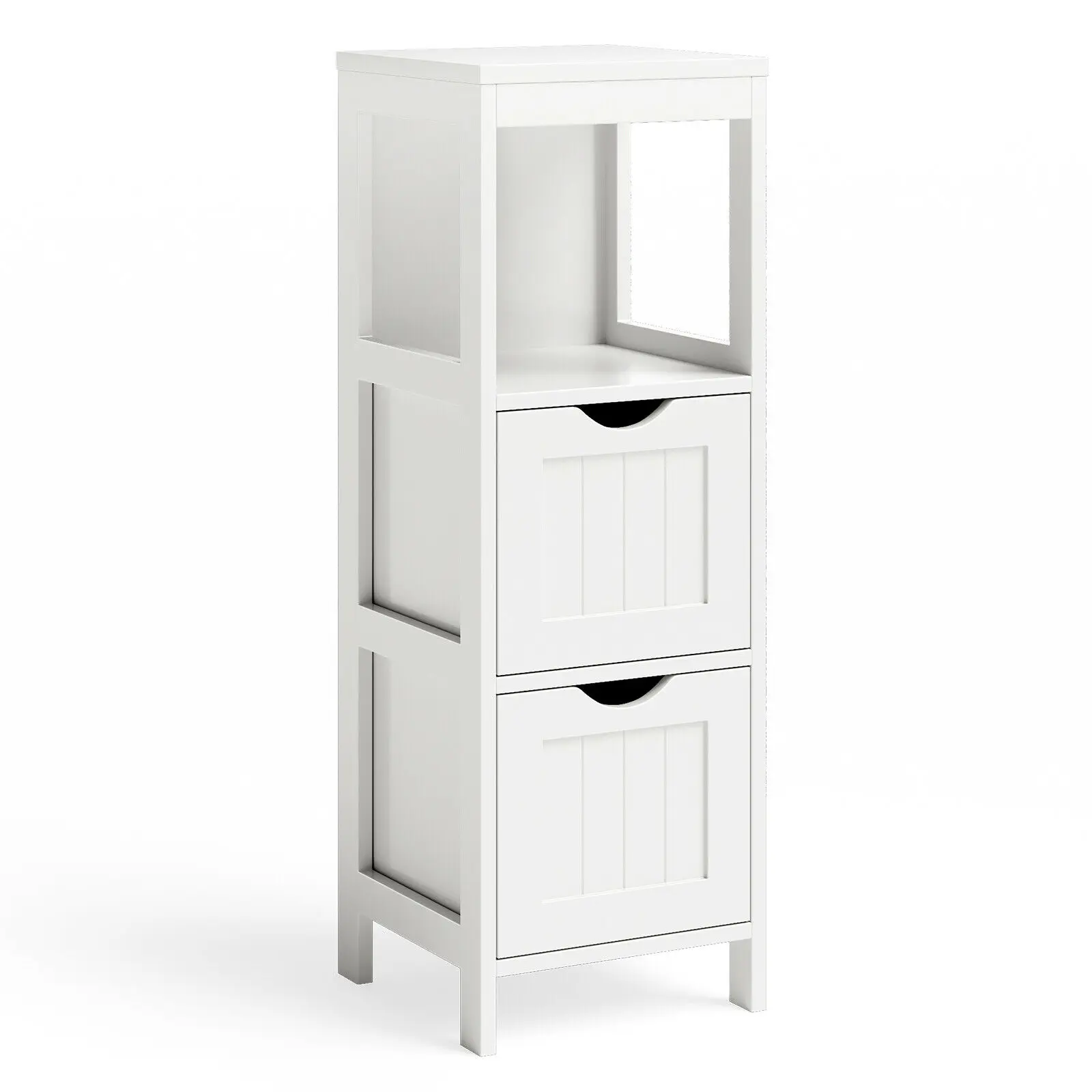 Bathroom Floor Cabinet Storage Cabinet Side Organizer Rack w/ 2 Drawers White  HW66967WH