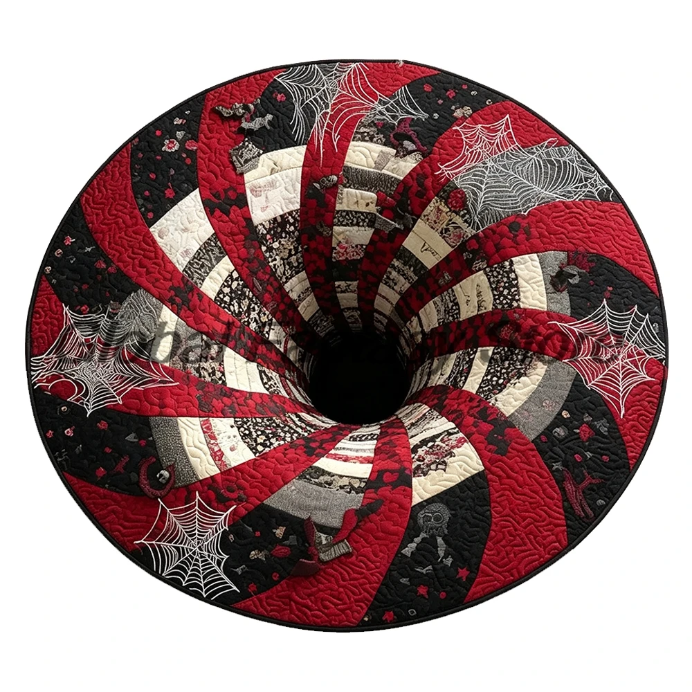 Halloween 3D Vortex Spider Web Quilted Round Rug Optical Illusion Print Floor Mat Home Party Decor Carpet