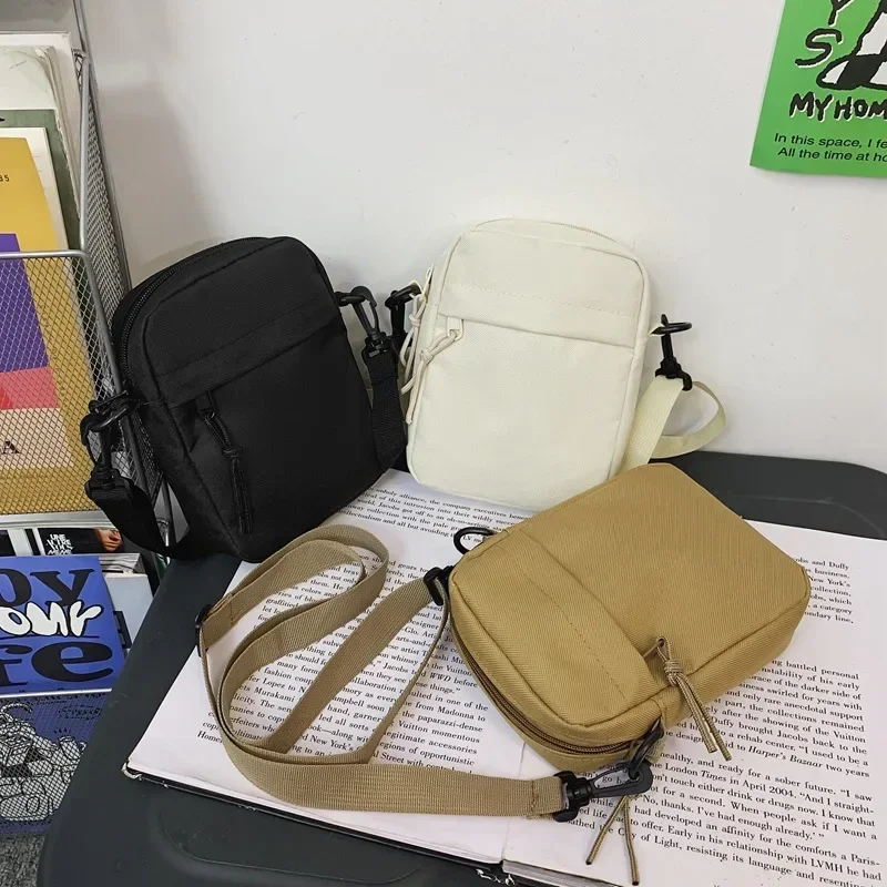 Sling Mensageiro Casual Masculino, Lona, Pequena, Zíper, Bolsa Crossbody, Simples, Bolsa de Ombro, Bolsa, 2022