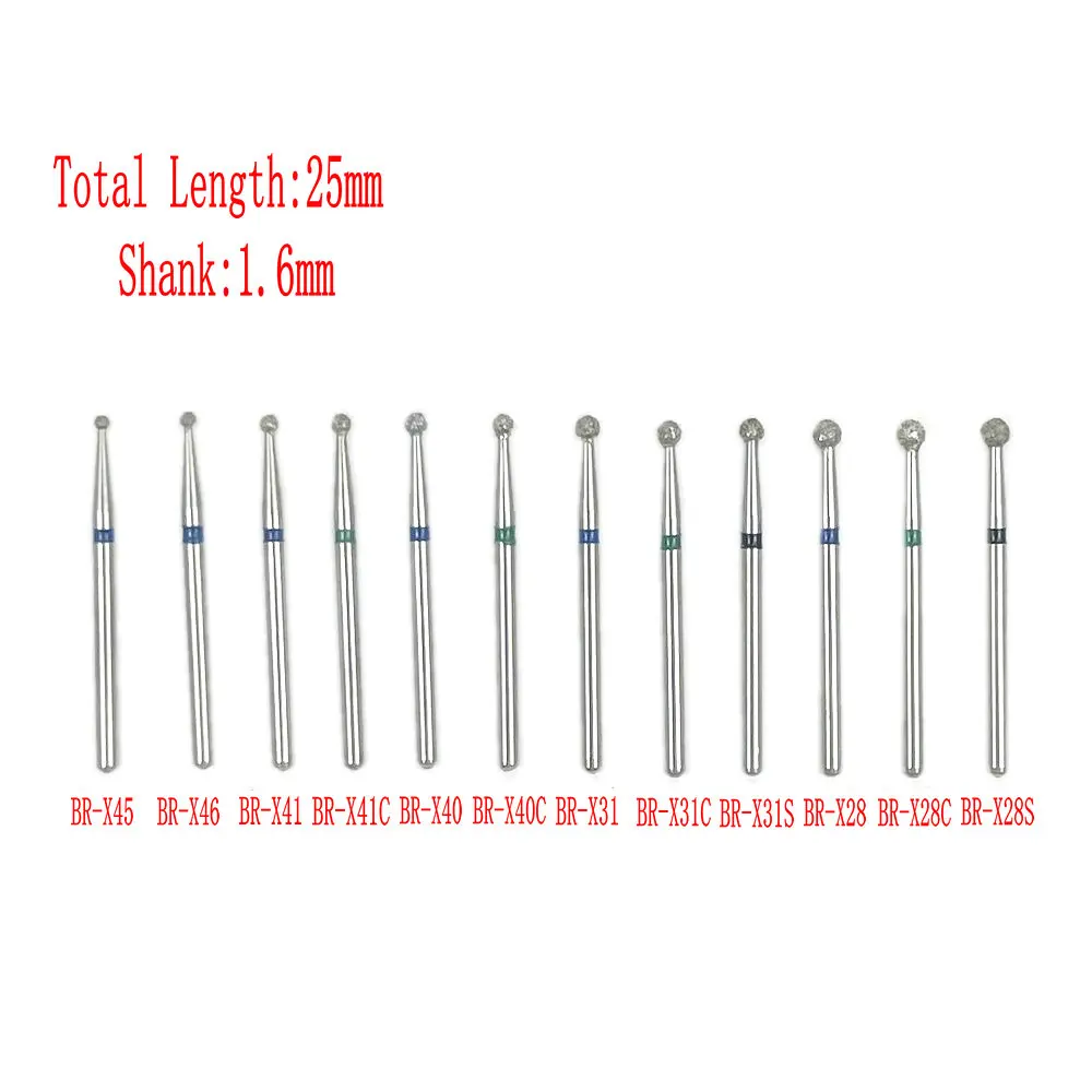 Extra Long Dental Diamond Burs, Handpiece de alta velocidade, Ferramentas Dentista, 25mm, FG, 1.6mm Shank, 10Pcs Pack