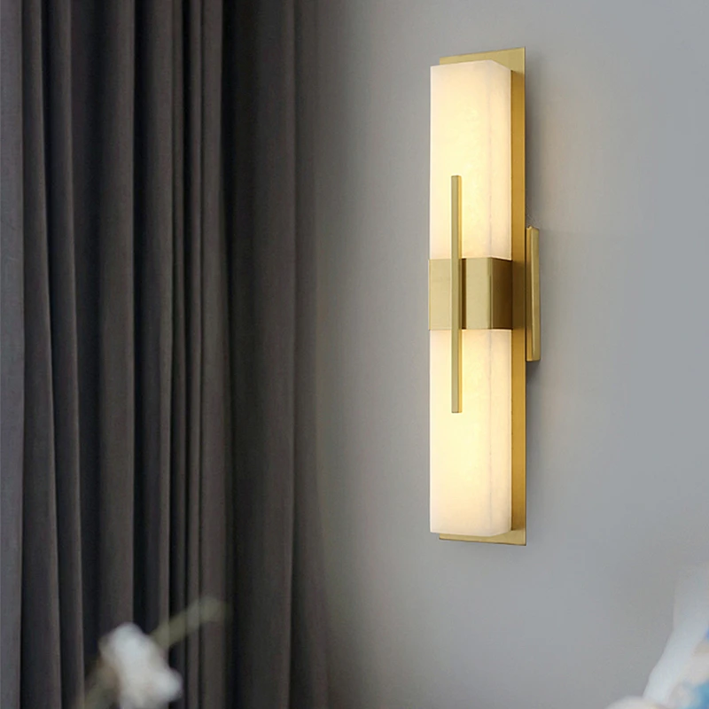 

New Chinese Style Luxury Marble Wall Lamp Modern Copper Stone Simple Sconce Living Room Bedroom Restaurant Decor LED Wall Light