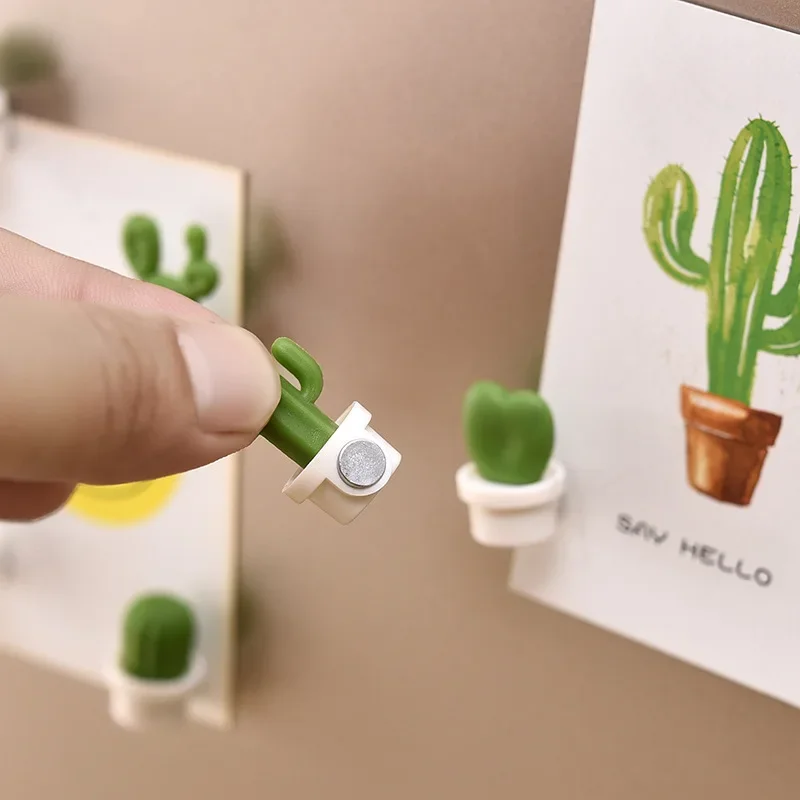 6pcs Cactus Magnetic Message Refrigerator Magnet Green Plant Potted Magnet Cactus Ball Three-dimensional Refrigerator Magnet