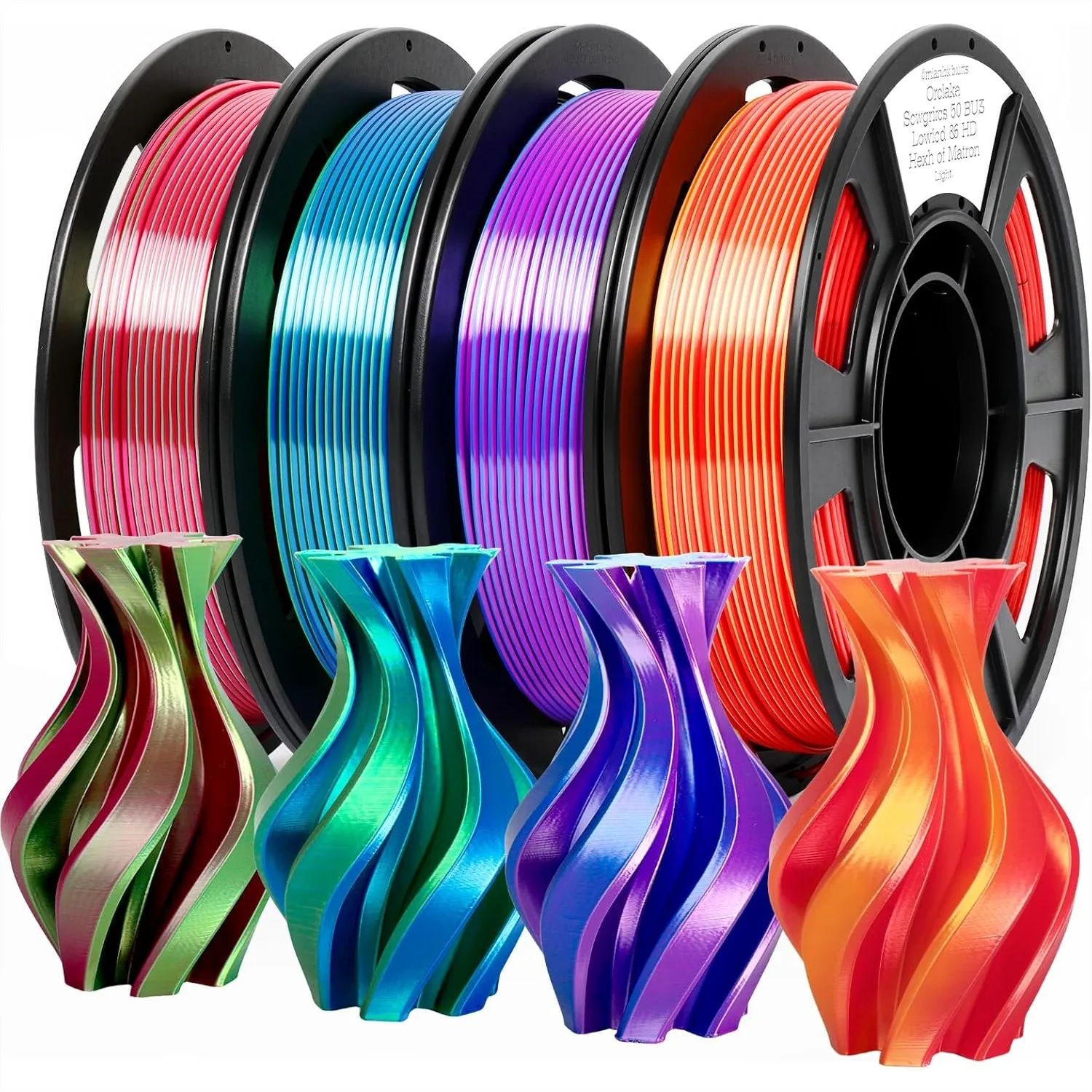 

1.75mm Dual-Color Silk PLA Filament Bundle, 4 x 250g Spools, Color-Shifting for FDM Printers, Artistic Decor
