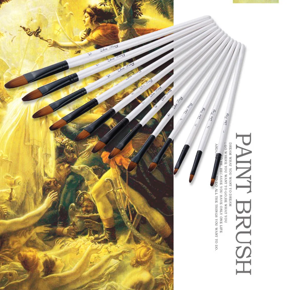 

12pcs Painting Brush Set Wooden Handle Watercolor Art Brushes For Detailing Miniature Craft Ship Rock Gesso Illustration