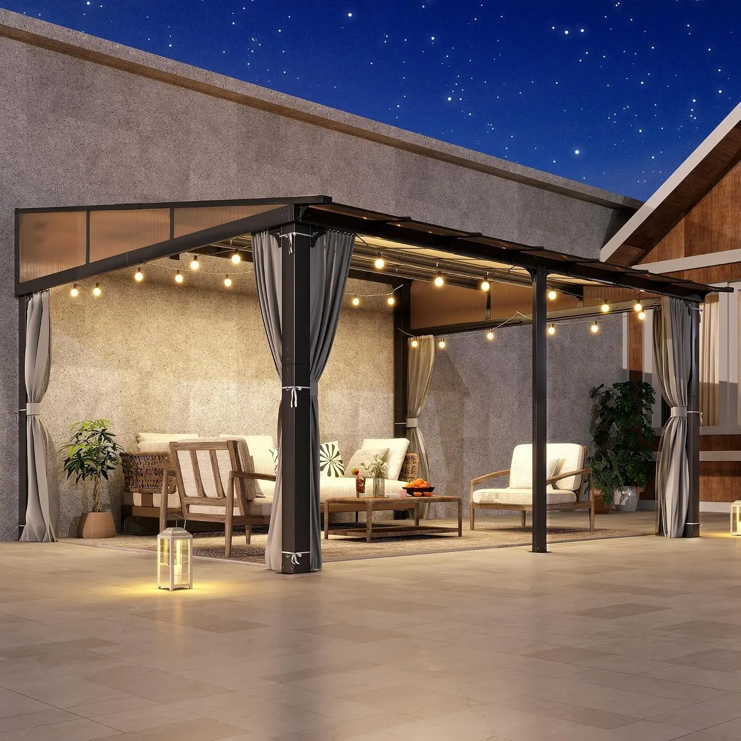 12' X 14' Outdoor Polycarbonate Lean to Gazebo, Wall-Mounted Heavy-Duty Gazebo with Sloped Roof, Outdoor Patio Pavilion, Custom view 3