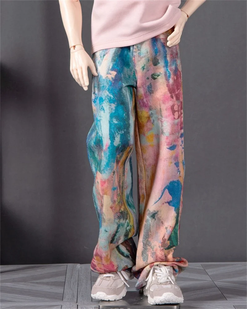 

BJD Doll Pants New Graffiti Color Palette Loose Wide Leg Jeans Suitable for Size Four 70 73 ID75 Uncle Men's Pants