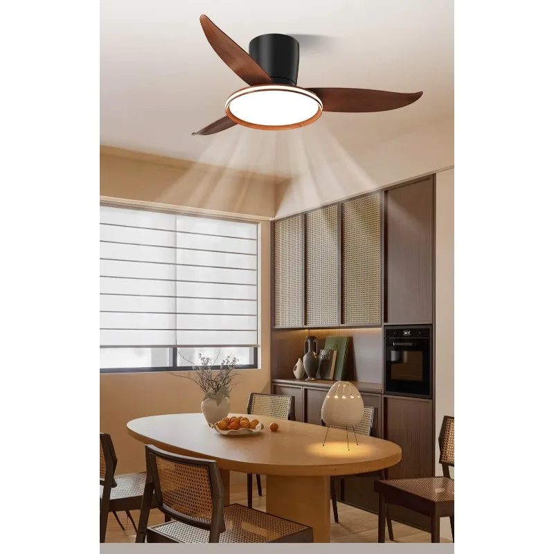 Low Profile Flush Mount LED Ceiling Fan Light Super Silent With Remote Timer For Bedroom Living Room Kitchen