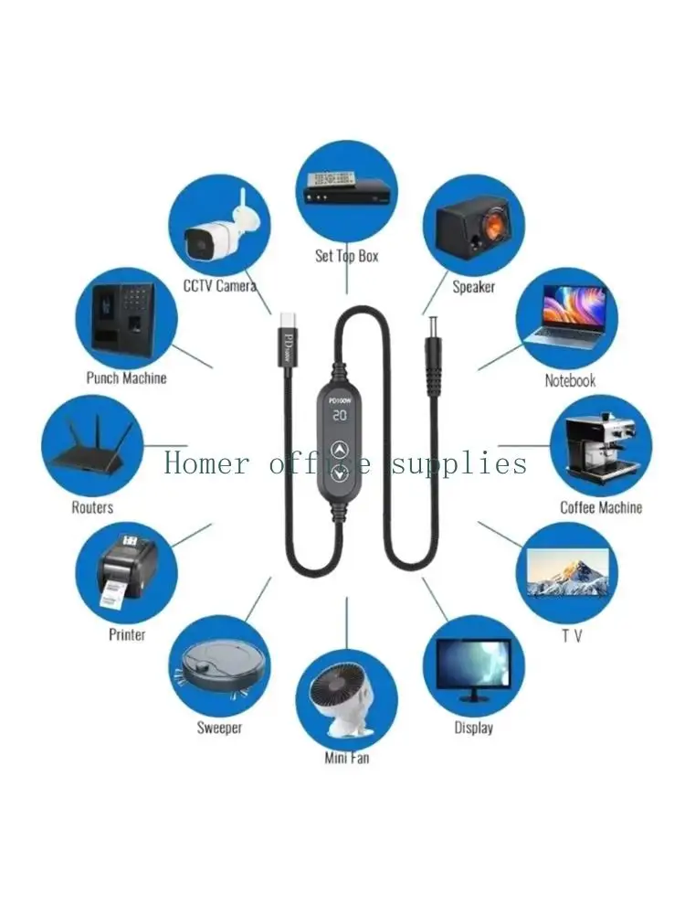 

K43B USB C Источник питания постоянного тока 5,5 мм, 100 Вт, с несколькими выходами 5 В/12 В/15 В/19 В/20 В, 120 см