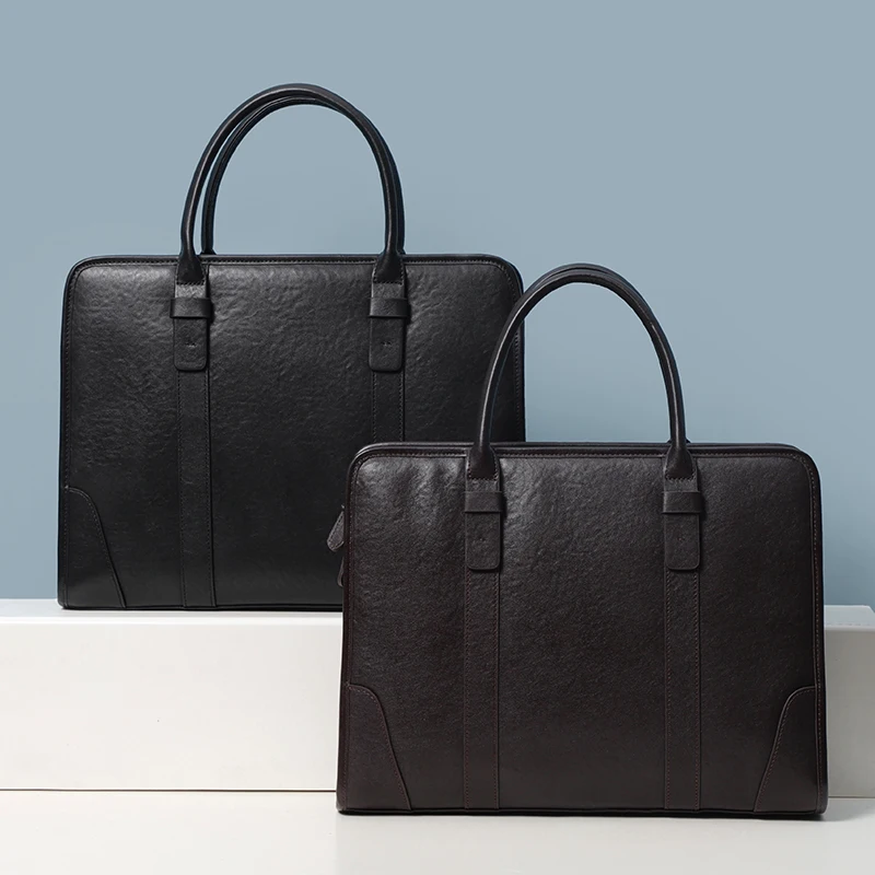 Sac à main en cuir véritable pour ordinateur portable pour homme, sac fourre-tout monochrome, sac de bureau pour homme, étui à bombes, sac initié, noir, marque