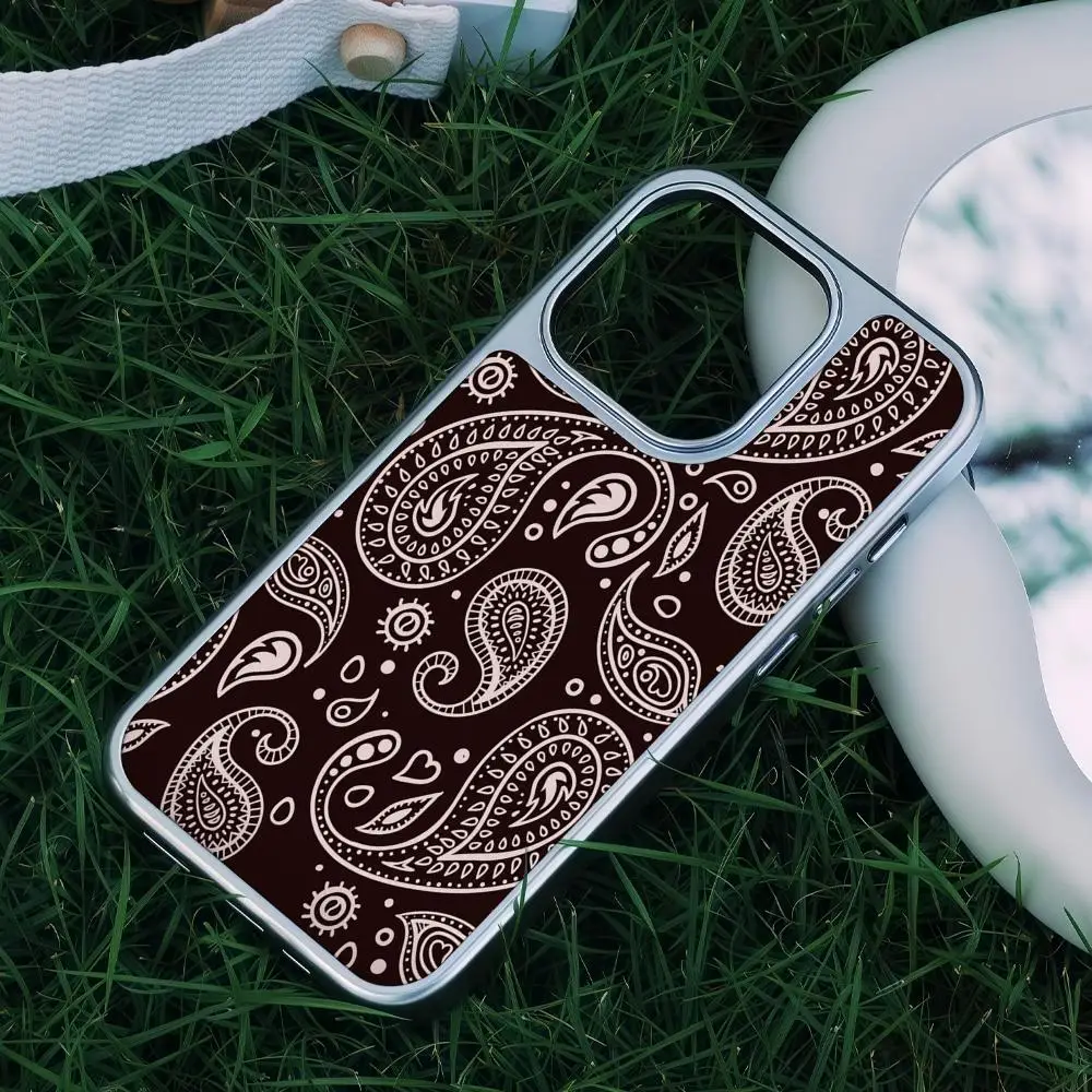 Bandana Paisley Phone Case  For IPhone 16 15 14 13 12Plus Pro Max Case Advanced carbon fiber black frame acrylic case