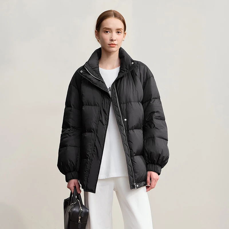 Amii donsjassen 2025, winter nieuwe warme coltrui, schoudermouwen, losse top, effen, veelzijdige lange donsjassen voor dames 12544132