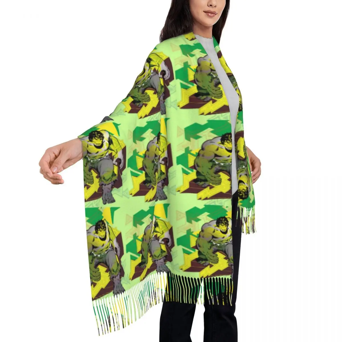 Custom Lady Long Hulk Abstract Scarves Women Winter Fall Soft Warm Tassel Shawl Wrap Scarf