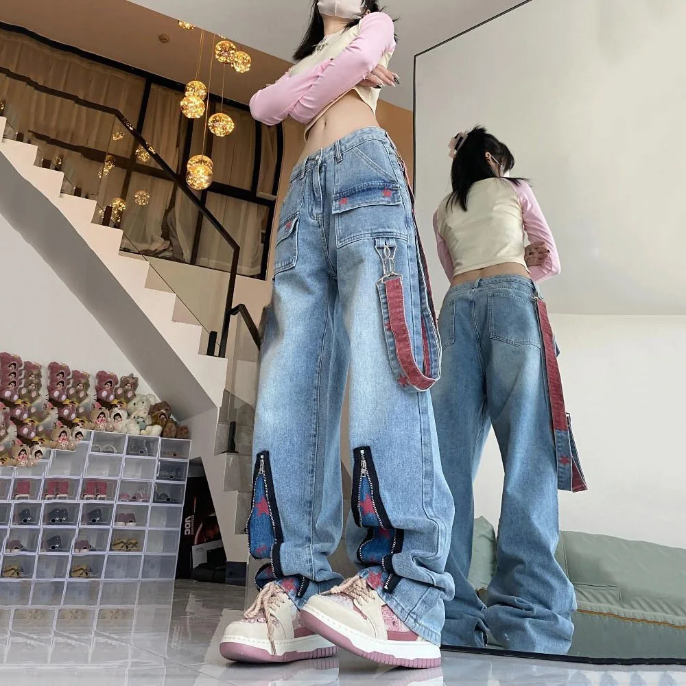 Ropa Harajuku de Hip Hop para mujer, pantalones vaqueros Vintage de estrella Y2k de los años 90, pantalones vaqueros de gran tamaño estéticos, pantalones vaqueros holgados de cintura alta 2000