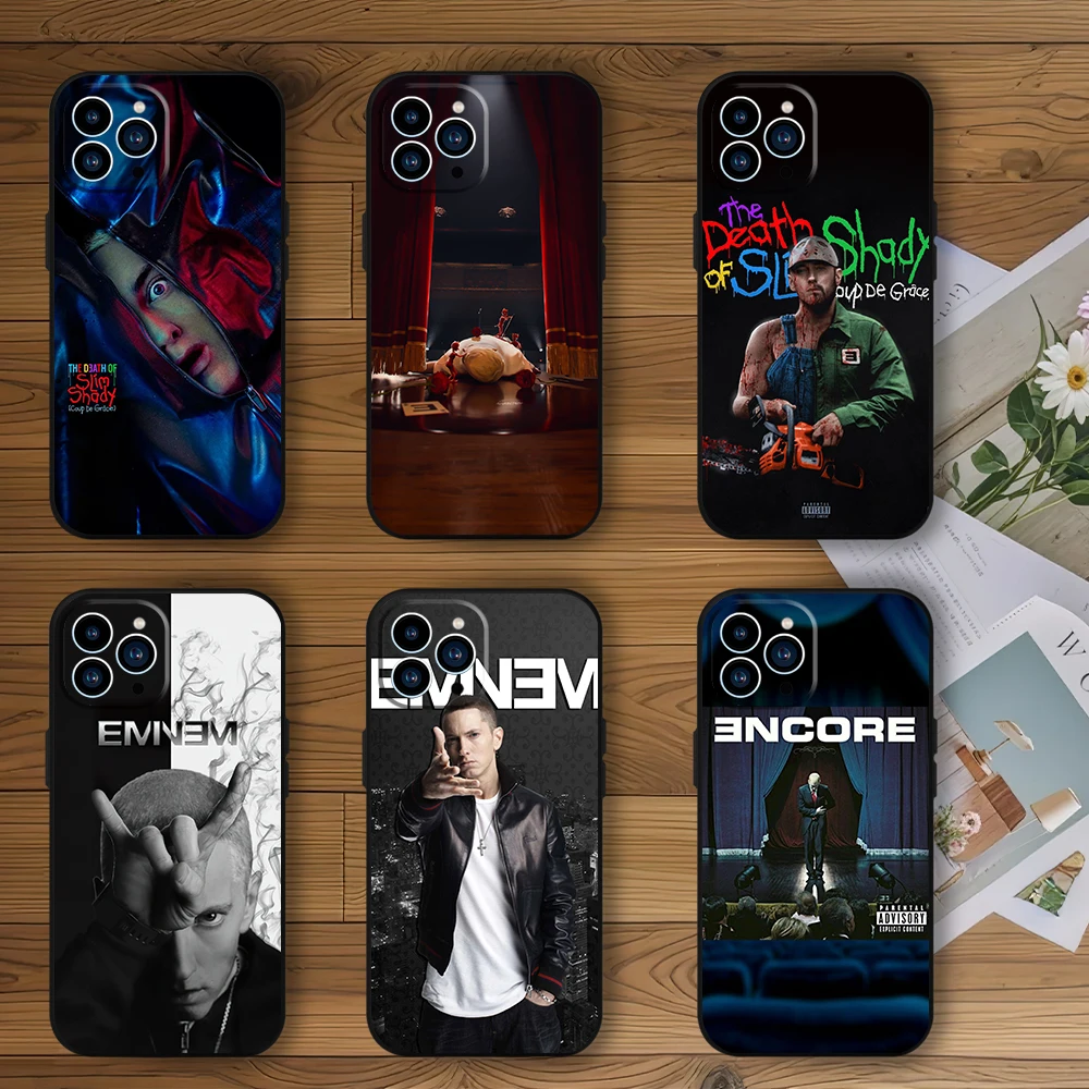 E-Eminem the death of slim shady Phone Case for iPhone 12 11 13 14 15 16 Max Pro Plus Black Soft Silicone Cover