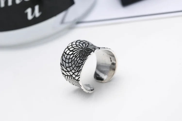 

Sam Panda 925 Sterling Silver Rings For Women Geometric Fine Jewelry Adjustable Vintage Web Shape Ring For Party Birthday Gift