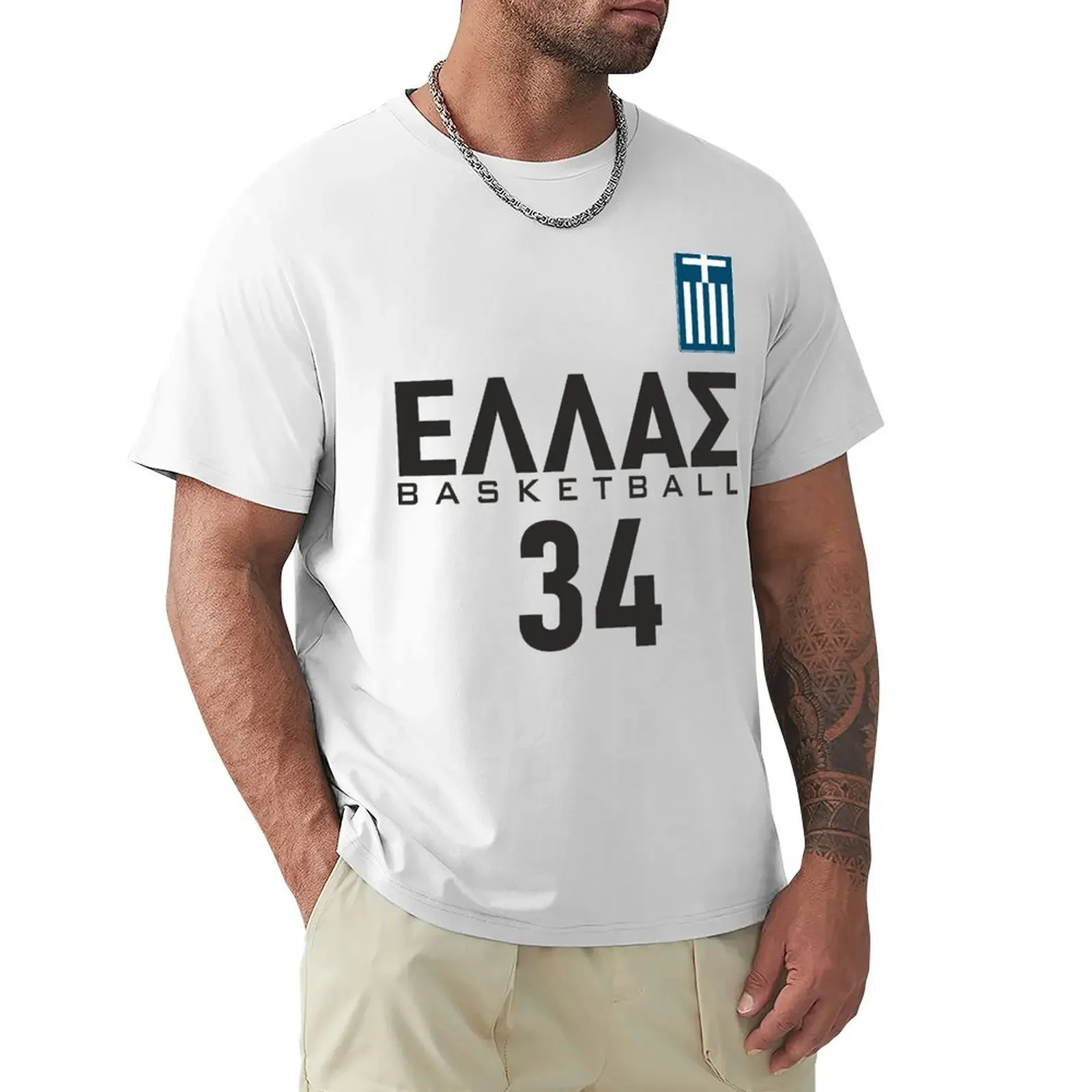 

Greece 34 T-shirt blacks sports fans mens white t shirts