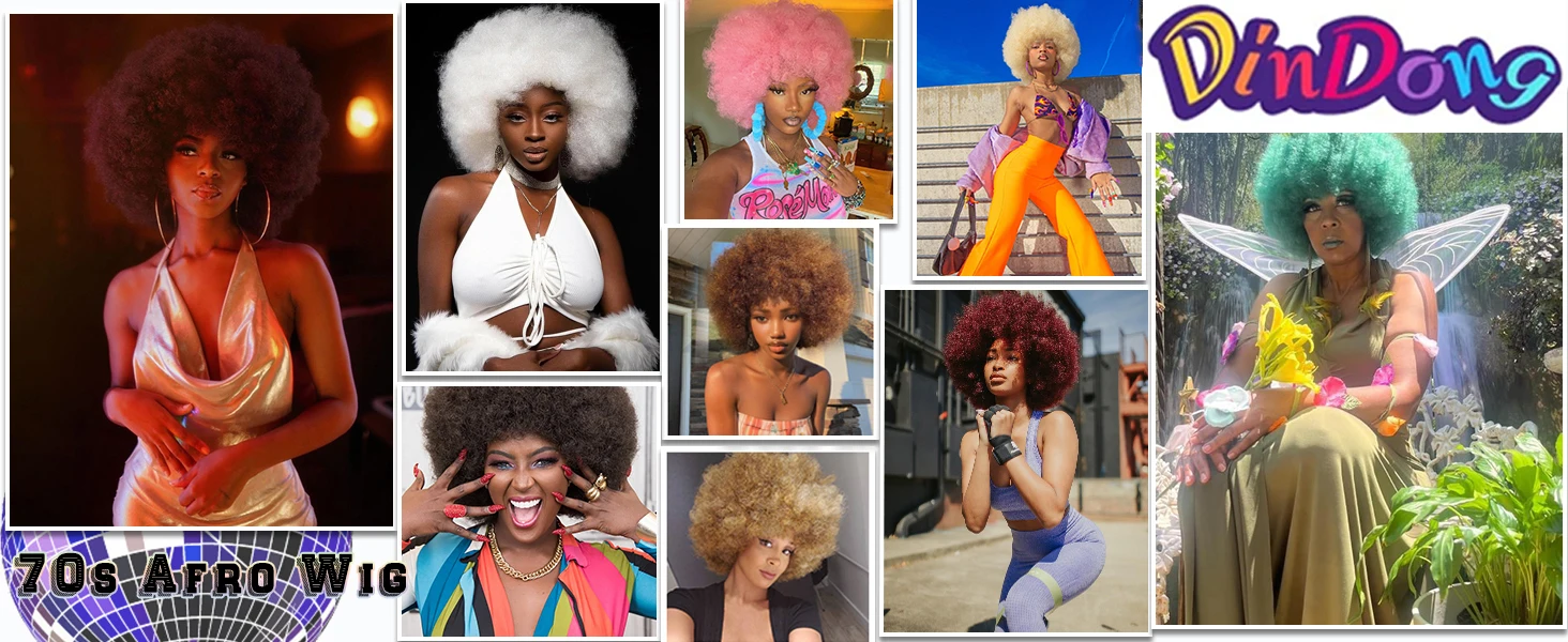Synthetische Afro-Perücke, verworren, lockig, für Damen, schwarz, 70er-Jahre, federnd und weich, Afro-Puff-Perücken, natürlich aussehende volle Perücken für Party, Cosplay – Detail 8