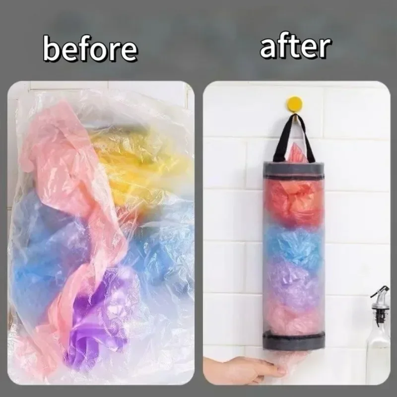 Home Grocery Bag Holder Wall Mount Plastic Bag Holder Dispenser Hanging Storage Trash Garbage Bag Kitchen Garbage Organizer - view 4