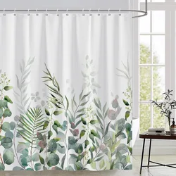 Green and Magenta Shower Curtain Plants for Bathroom Waterproof Quick-Drying Green Leaves Shower Curtain with Hooks 72x72 Inch