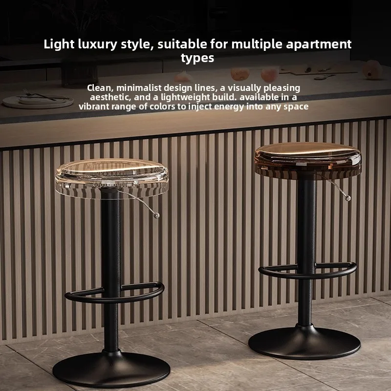 

Прозрачный сверхмощный барный стул с механизмом регулировки по высоте, современный акриловый стул с широким сиденьем, эргономичный табурет на высоких ножках