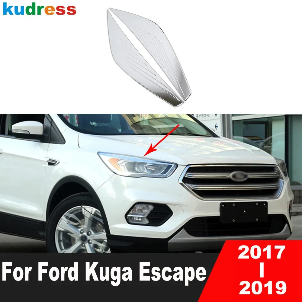 

For Ford Kuga Escape 2017 2018 2019 Chrome Car Front Head Light Lamp Eyebrow Cover Trim Headlight Eyelid Strip Accesasories