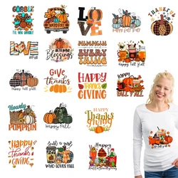 Iron On Thanksgiving Hello Fall Vinyl Heat Transfers Patches Decals Autumn Design Fashion Heat Transfer Stickers for Clothing