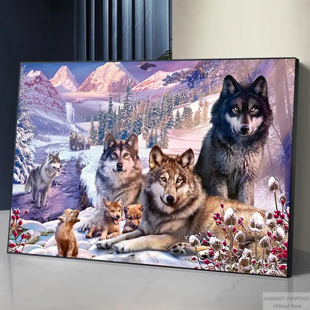 Peinture diamant thème Animal, broderie complète 5D à faire soi-même, carré ou rond, loup de montagne des neiges, décoration de la maison, Kits cadeaux, Art mural