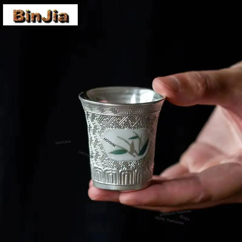 40ML Gilded Silver Window Teacup Ancient Tea Bowl Sample Tea Cup Tea-tasting Smelling Cup Chazhan Master Cups Cha Accessories