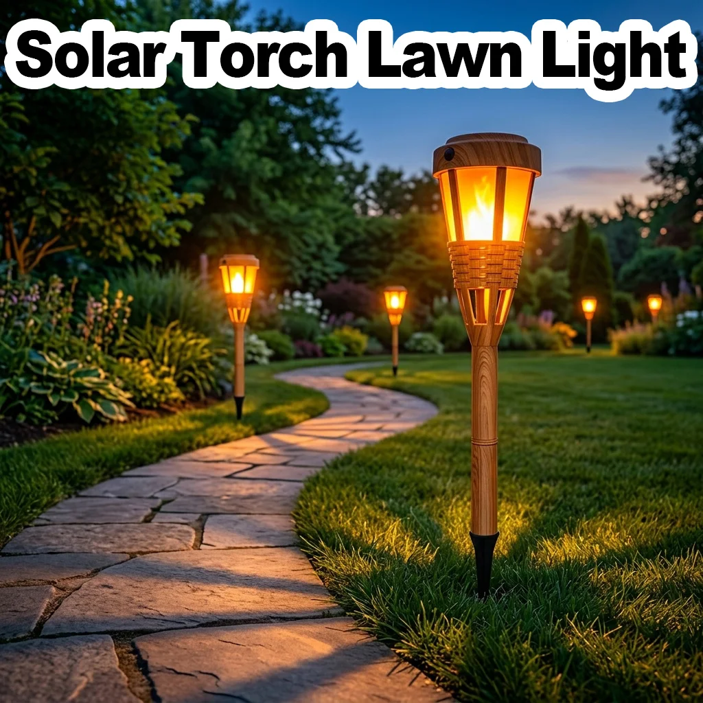 Solar Ground Lamp Flicker Flame Waterproof LED Patio Stake Backyard Walkway Lamp Outdoor Yard Exterior Landscape Pathway Light