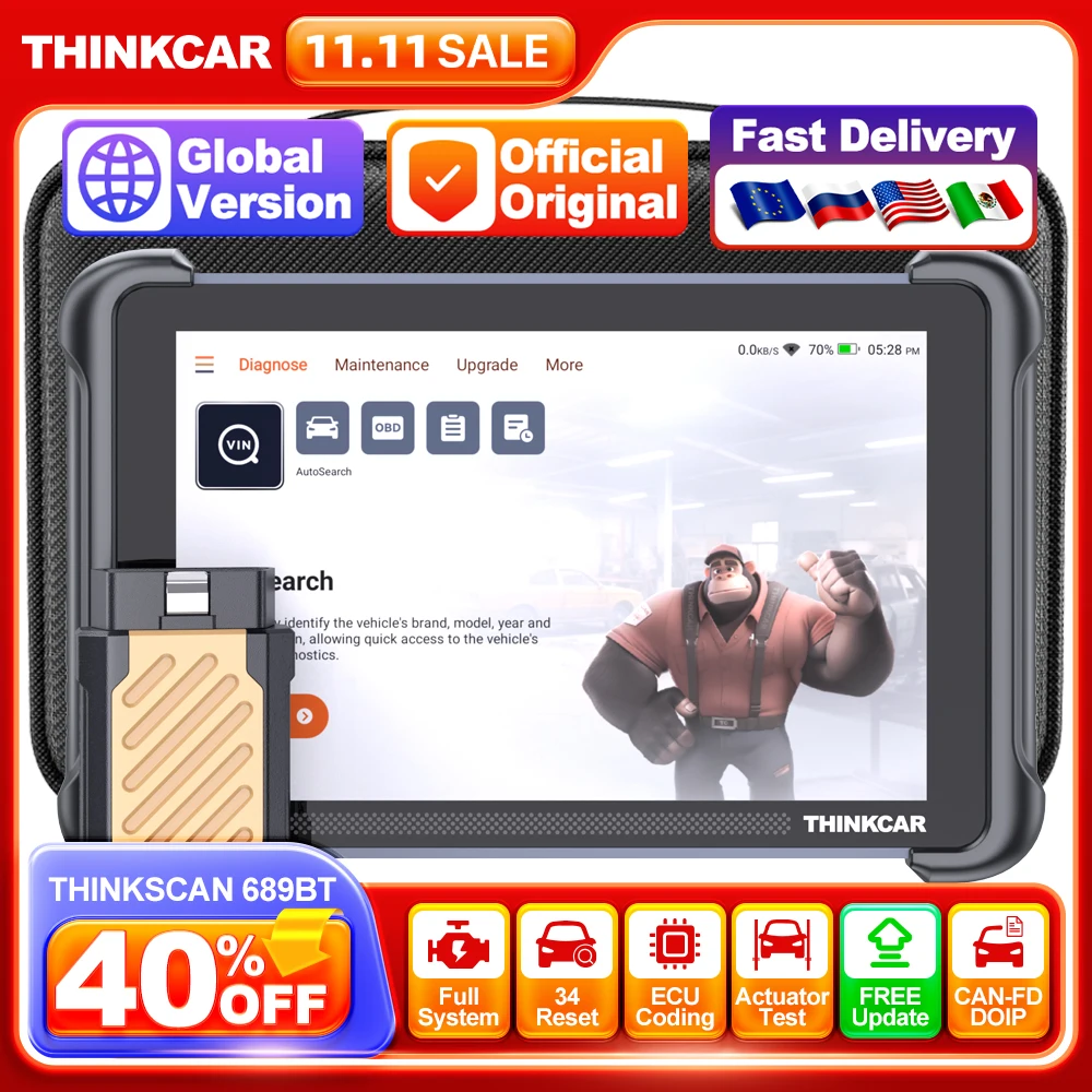 THINKSCAN 689BT Lifetime Free Auto Scanner Profession Full System 34 Reset ECU Coding Actuator Test OBD2 Car Diagnostics Tools