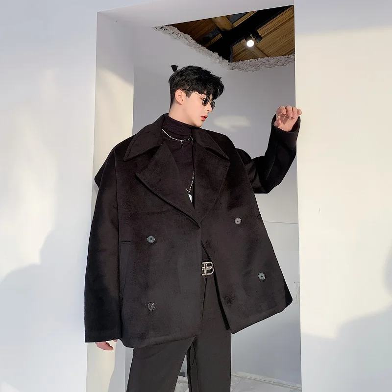 

Men's ort Woolen Jaet Autumn Winter New Sle Casual Briti Sle Suit Coat Loose Fit Polyester Fiber Long Sve Youth ...