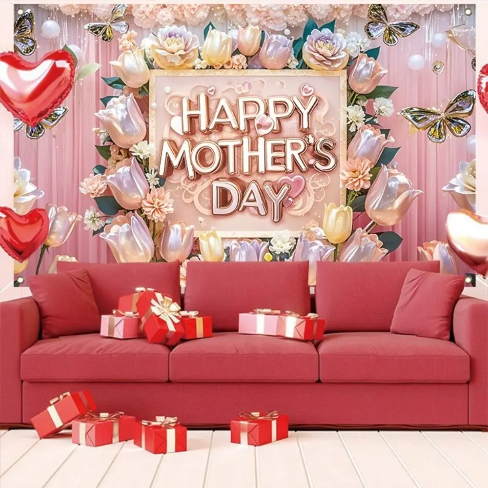 

Flower Theme Happy Mother’s Day Backdrop Polyester Love Heart Mother Photography Backdrop Romantic Hanging Background
