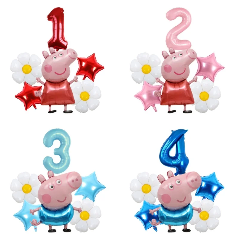Set de Globos de Aluminio con Temática de Peppa Pig, Decoración para Fiestas de Cumpleaños Infantiles, Fondo de Película de Dibujos Animados, Regalo de Juguetes para Niñas para Baby Shower