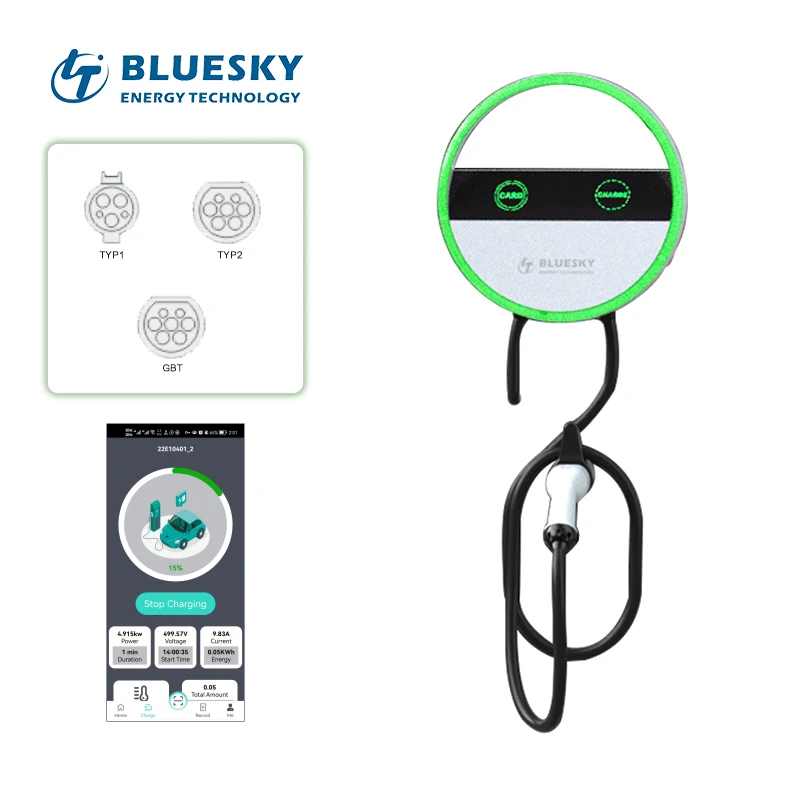 New Bluesky CDZ-O 22kw 22kW Wall-Mounted Type 2 AC Electric Charger with 5M Cable CE Certified Portable EV Charging Station
