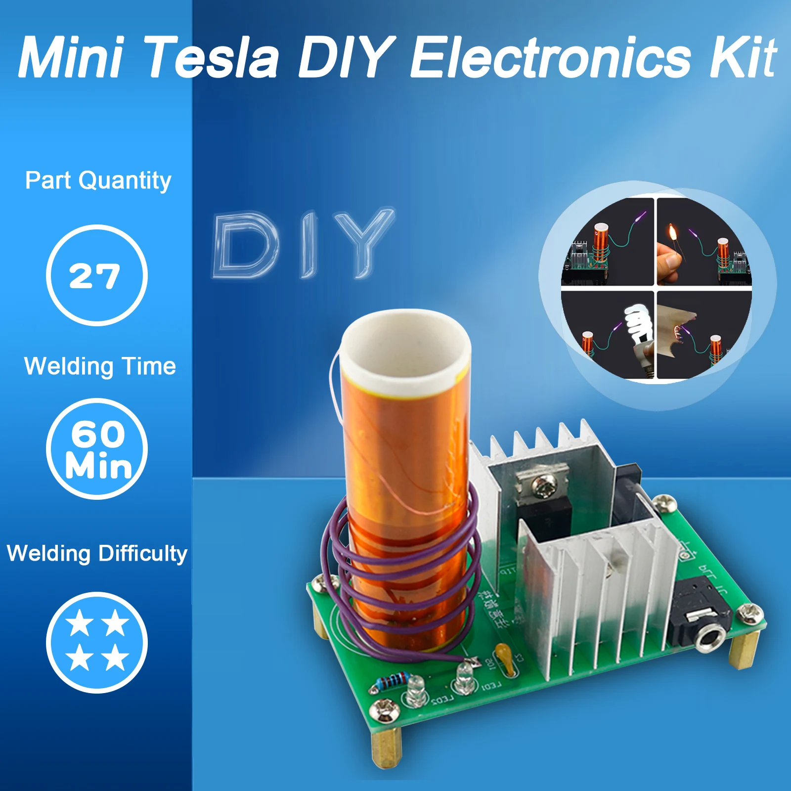 Tesla Coil Kit di saldatura fai da te Self-Made Arc Fun Coil Audio produzione elettronica e esperimento di assemblaggio