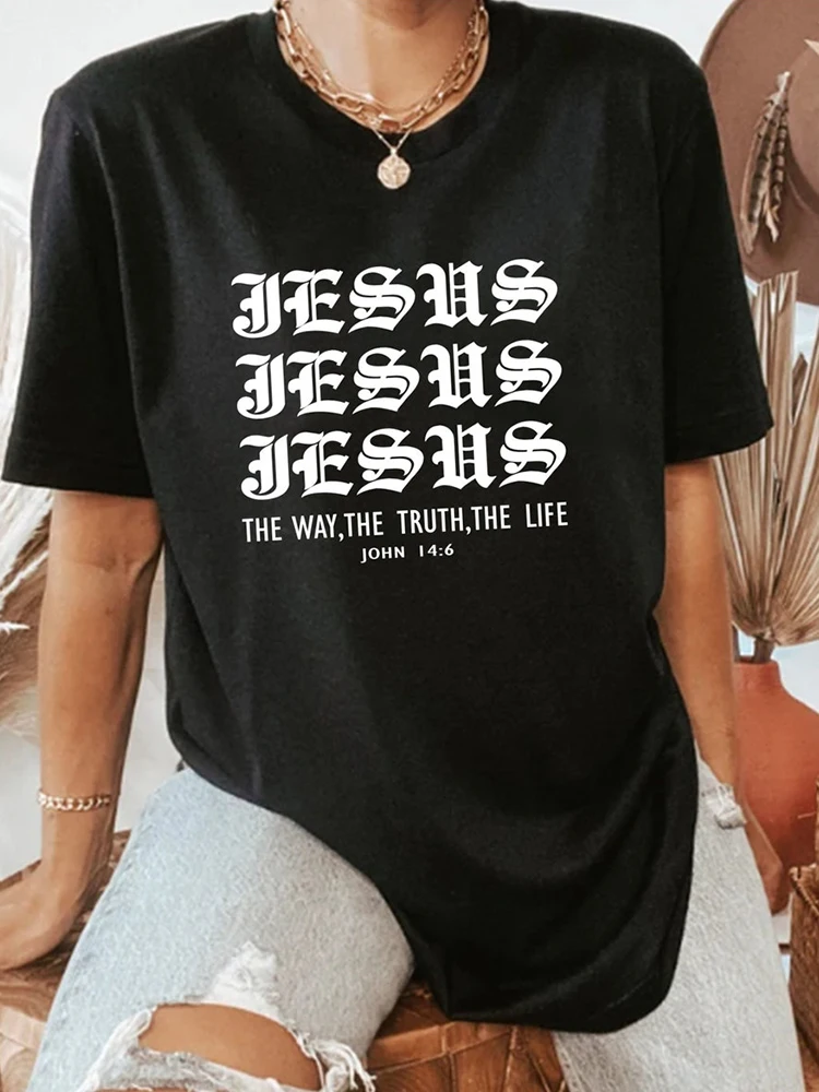 

Jesus The Way The Truth The Life Religious T Shirt for Women Cotton Short Sleeve Summer Fashion Christian Top Tee Dropshipping