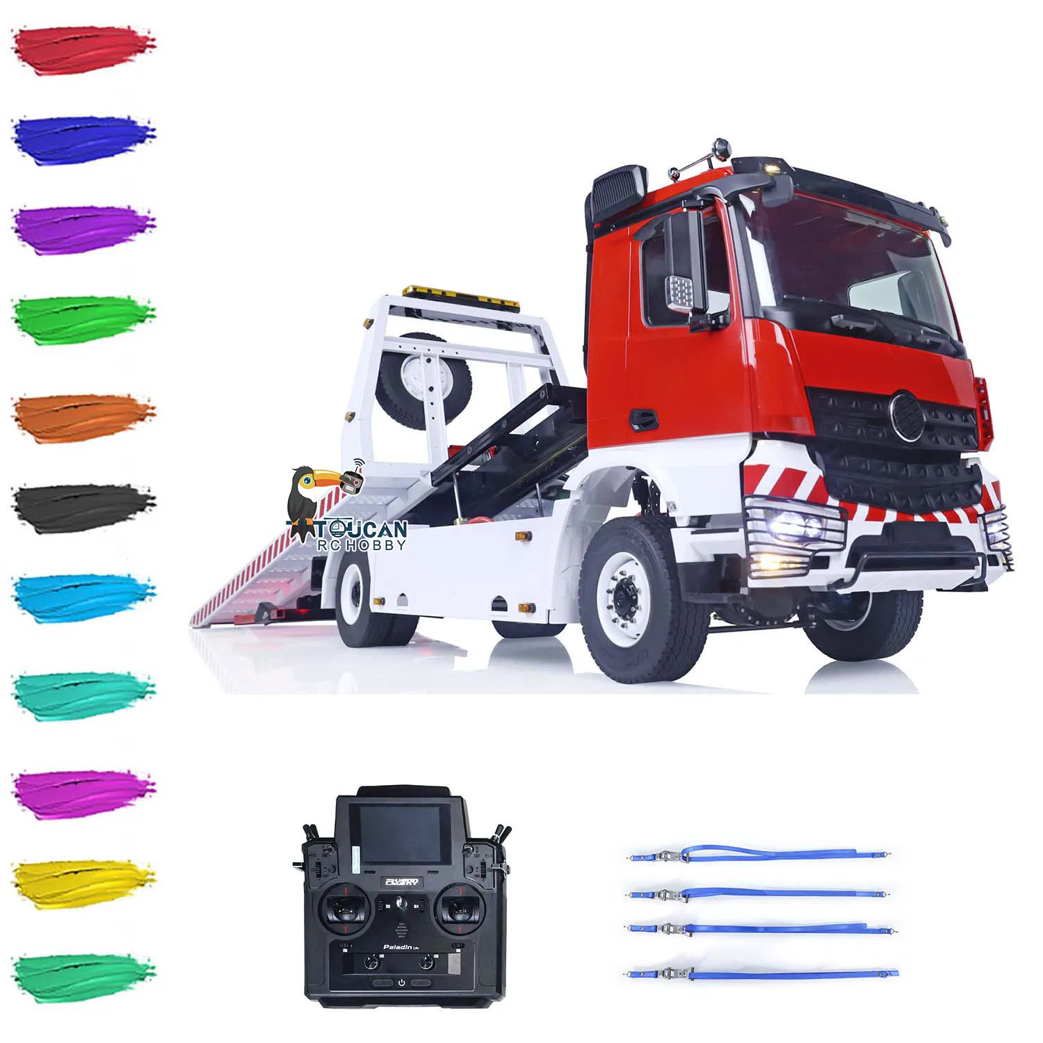 

4WD 1/14 JDModel 196 RC Hydraulic Wrecker Car Flatbed Tow Truck Hobby Painted Finished Recovery Vehicle W/Sound Light TH22912