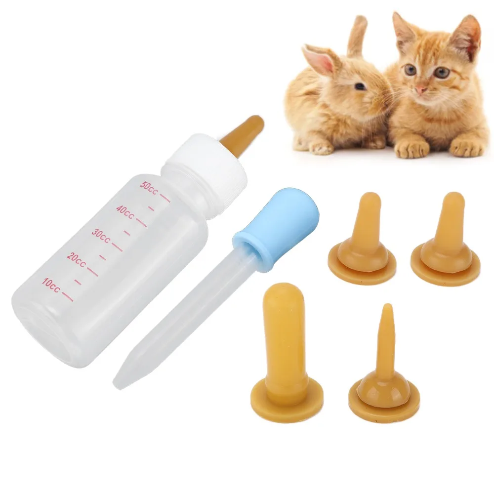 1 set ABS Bottle Pet Nurser Bottle Silicone Nipple 50ML Capacity Small Pet Nurser Soft Mouth Feeding Tip Bottle Body Scale